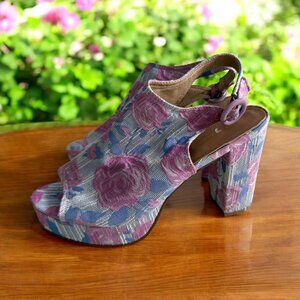 ASHLEY STEWART  Rose Print Platform Slingback Heels Size 11W